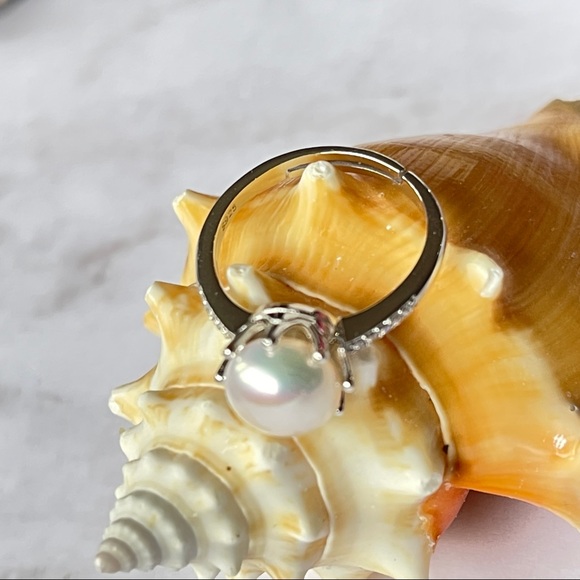 Womens 925S White Cultured Freshwater Pearl Adjustable Ring Engagement Design - Picture 6 of 15